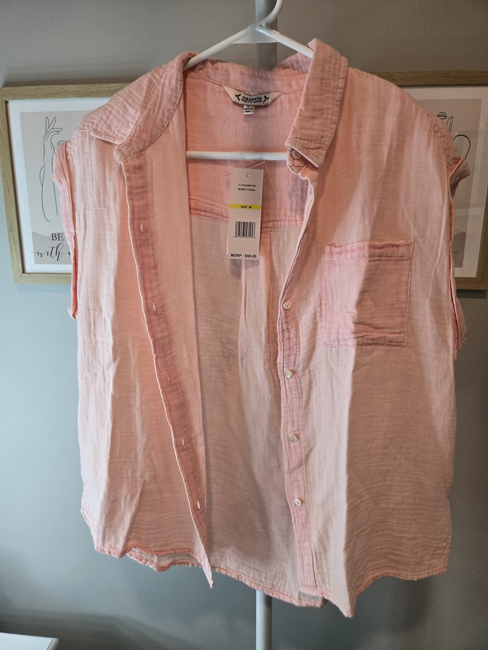 Nanette Lepore Peach Gauze Button-Down Sleeveless Shirt